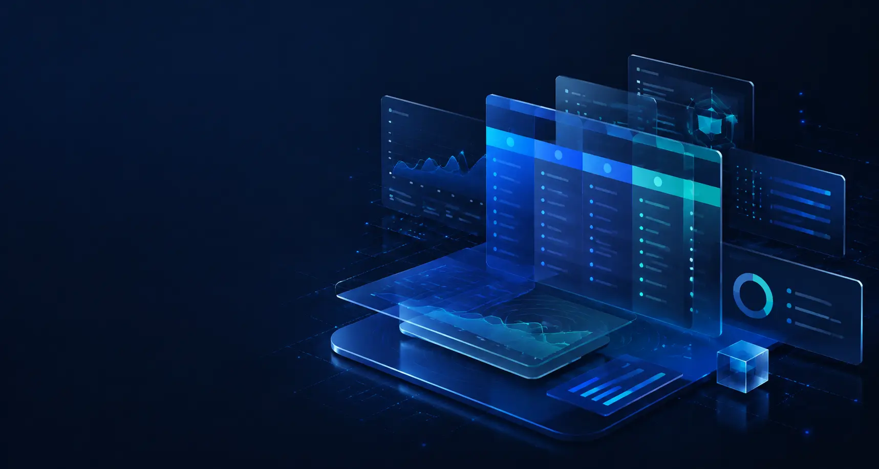 Abstract software comparison panels in a digital decision lab